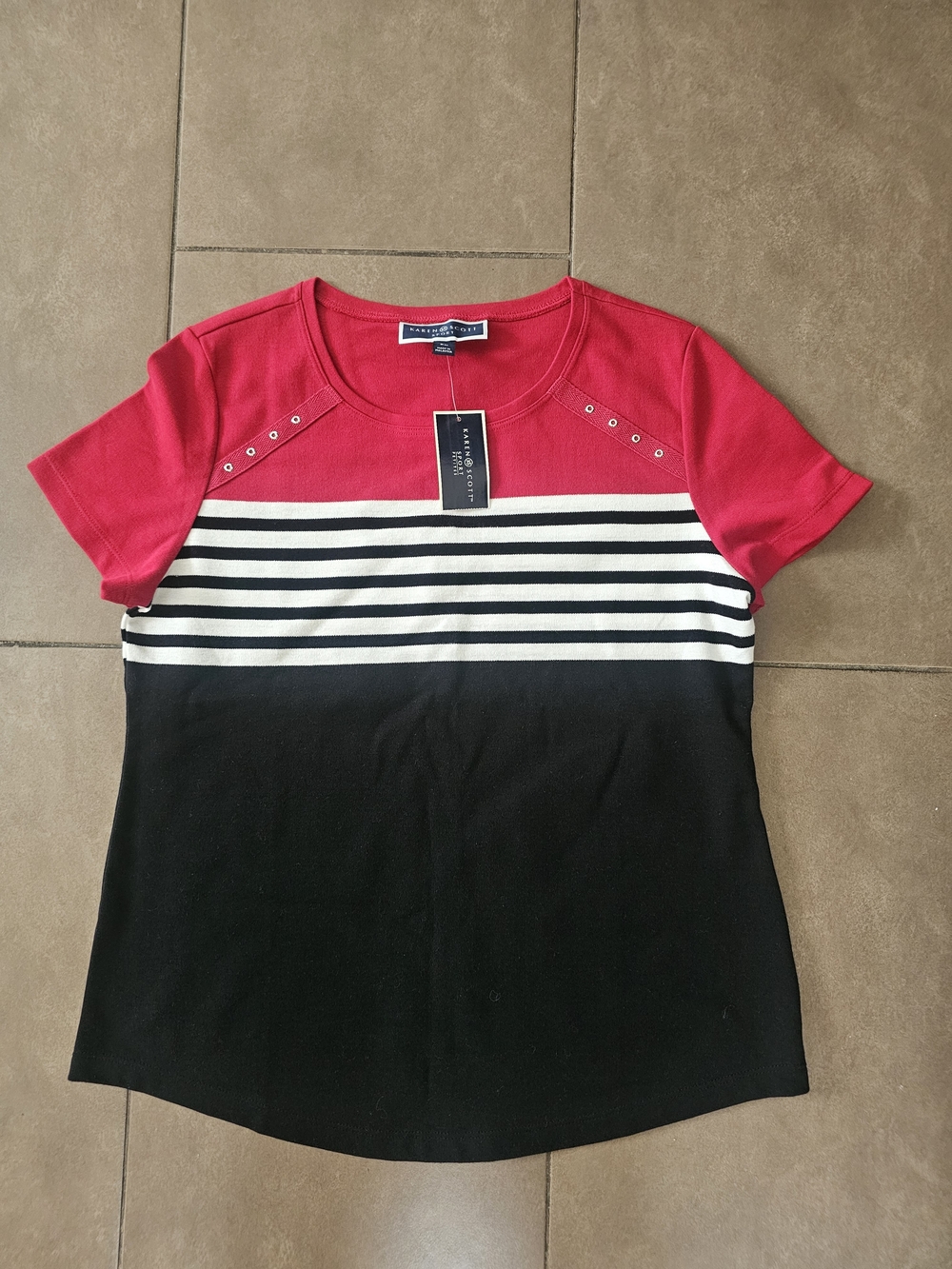 White & Black Short Sleeve Striped Top